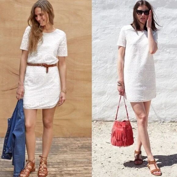 Sezane Pali Embroidered Dress White lace boho intricate short sleeve mini - Picture 2 of 16